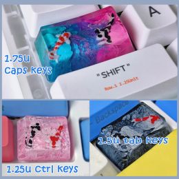 Keyboards Scenery Koi Resin Keycaps 1.25U Ctrl 1.5U Tab 1.75U Caps keys for Cherry Mx Switch Mechanical Backlit Keyboard Key Cap Replace