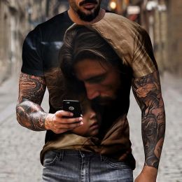 Men's T-shirt 3D cross print Jesus Christian novel and innovative comfortable short sleeved fashionable street clothing