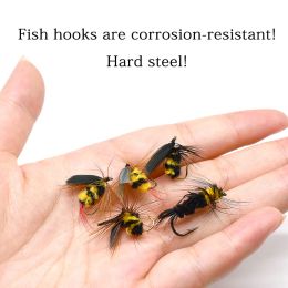 MNFT 32Pcs Artificial Insect Bait Bumble Bee Fly Trout Fishing Lures River Bait 5 Styles