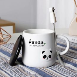 Mugs 450ml Creative Cute Panda Mug Ceramic With Lid Spoon Coffee Cup Milk Girl Breakfast Novelty Gifts