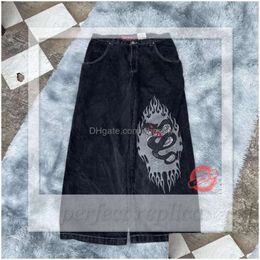 Jnco Jeans Mens Jeans Streetwear Jnco Y2K Hip Hop Cartoon Graphic Print Vintage Baggy Black Pants Men Women High Waist Wide Leg Trousers Drop D 917