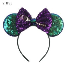 2024 New Chic Mermaid Mouse Ears Headband Girls Kids Glitter Starfish Hairband Sequin 5"Hair Bow Party DIY Hair Accessories