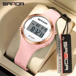 Wristwatches Sanda 2147 Electronic Watch Display Multi Functional Male And Female Student Youth Fashion Trend Waterproof Alarm Cloc