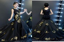 Gold And Black Mermaid Girls Pageant Dresses 2019 Vneck V Back Sequined Tulle Toddler Party Dress Special Occasion Dresses Kids F1140465