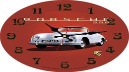 Wall Clocks Cars 12 Inch Round Clock Motor Sports Theme Red Car Garage Retro Vintage Home Non Ticking Silent Dec2686568