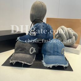 Denim Baseball Cap Designer Diamond Letter Hat For Women Tattered Brim Hat Daily Leisure Sports Cap Outdoor Travel Sunshade Hat