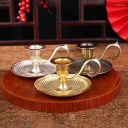 Candle Holders Metal Taper Holder With Handle Single Head Candlelight Stand Retro Candlestick For Dining Home Table Decoration 0409