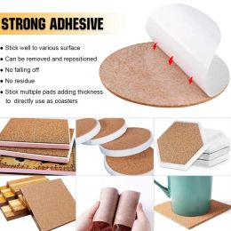 Self-Adhesive Cork Mat 110 PCS, Used for Coasters and DIY Crafts Mini Wall (100 Square + 5 Round + 5 Hexagon) Home Cup Coaster