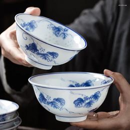 Bowls 4.5/5/6inch Vintage Rice Bowl Ceramic Dinnerware Noodle Soup Chinese Tradition Tableware Blue And White Porcelain