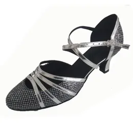 Dance Shoes Customised Heel Women's Closed Toe Ballroom Indoor Social Party Modern Latin Salsa Grey Slotted Strap Shoe