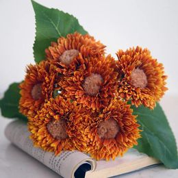 Decorative Flowers 1PC DIY Artificial Sunflower Plastic Flocking Multi-layered Simulation Plant Wedding Decor Fake Bunch Bouquet