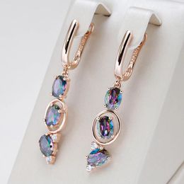 Dangle Earrings Kinel 585 Rose Gold Color Women Drop Unusual Colourful Natural Zircon Fashion Long Daily Vintage Jewelry