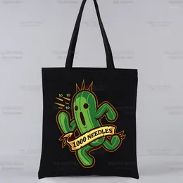 Shopping Bags Final Fantasy Cactus Print Canvas Tote Black Harajuku Casual Eco Shopper Game Cloud Strife Buster Shoulder