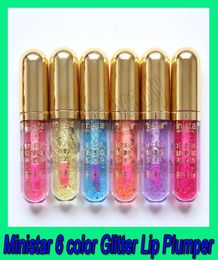 New Lips Makeup Ministar 6 Colour Glitter Lip Plumper Gloss 24K Golden Sequins 3D Hydra Plumping Lipgloss Clear Gradual Long Lastin6552629