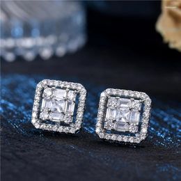Stud Earrings Fashion Square Woman Jewelri Wedding Brides Cubic Zircon Earring Set Earings Women's Trend Silver Color Luxury