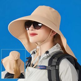 Foldable Women Sun Hat Bucket Neck Protection Beach Protect AntiUv Wide Brim Caps Summer Outdoor240409