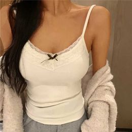 Women's Tanks Camis WEIRDO Lace Tank Top Y2k Aesthetic Splicing Work Sleeveless Cami Shirt Womens Fairy Fold Camissol 2000s Crop Street Clothing J240409