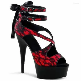 Sandals Women's 15cm/6 Inches Frosted Peep-toe High Heels Shoes Platform Cross Double Ankle Strap Evening Pole Dance