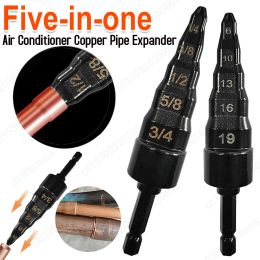 5 in 1 Copper Tube Expander for Hex Handle Hand Drill Copper Tube Expanding Air Conditioner Pipe Tool 1/4" 3/8" 1/2" 5/8" 3/4" A