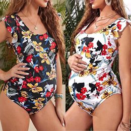 Women's Swimwear Pregnant Woman Sexy Swimsuit Maternity Solid Backless Bikinis Falbala Ruffle Beachwear Summer Women One-piece Swimming Suit