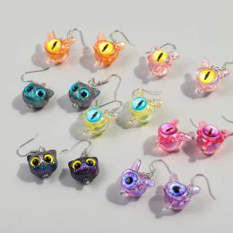 Korean Cute Cat Head Monster Eyeballs Drop Earrings for Women Girls Colorful 3D Owl Eyes Dangle Earring Jewelry and Accessories