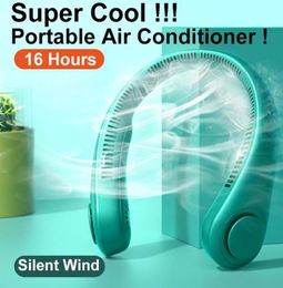 Portable Air Coolers Mini Bladeless Fan NeckFan 2400 mAh USB Rechargeable Mute Sports 3speed adjustable Fans For Home Outdoor laz6498641