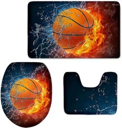 Bath Mats Bathroom Rug Sets 3 Pieces Fire Basketball Printed Absorbent Pedestal Toilet Lid Cover Mat With Non Slip Rubber