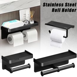 Aluminium alloy Toilet Paper Holder Paper Roll Holder Phone Storage Tray Wall-Mounted Paper Roll Shelf Bathroom Storage Accessory
