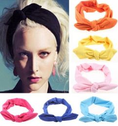 2017 New Girls Women Fashion Elastic Stretch Plain Rabbit Bow Style Hair Band Headband Turban HairBand hair accessories 20pcslot4227899
