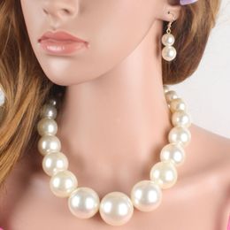 European and American popular exaggerated necklace earring set simple pearl short collarbone chain