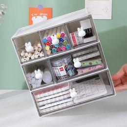 Desktop Cosmetic Storage Box for Women Ins Plastic Drawer Type Storage Pen Cabinet Office Desk Stackable Storage Organiser Box