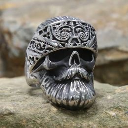 Hippie Mens Big Beard Wear Hat Skull Rings Cool Punk Skull Biker Ring Male 14K Gold Hip Hop Rock Jewelry Gift for Him