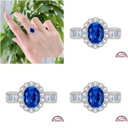 Cluster Rings S925 Sier Ring High Carbon Diamond Luxury Set With 7 9Mm Oval Simple And Fashionable Versatile Jewellery For Women Drop De Otaog