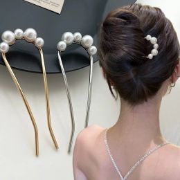 Simple Pearl Hairpins Korean U-shaped Metal Shell Hair Clip Pins Women Girls Hair Sticks Bun Maker Hair Styling Accessories