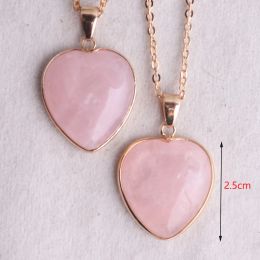 25mm Heart Shaped Natural Stone Rose Quartz Pink Crystal Pendant Necklace Charms Jewelry For Women Lucky Love Gifts