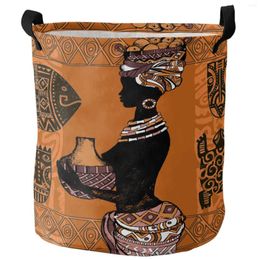 Laundry Bags African Woman Silhouette Geometric Culture Dirty Basket Foldable Home Organizer Clothing Kids Toy Storage