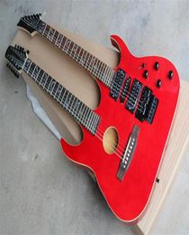Double Neck Red SemiHollow body 612 Strings Electric Guitar with Black HardwareRosewood Fingerboardcan be customized1201362