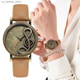 Wristwatches Women Fashion es Music notation Design Retro Leather Ladies Wristes Casual Female Quartz Clock Gift Zegarek Damski240409