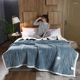 Blankets Thicken Quilt Blanket Warm AB Side Fleece Cashmere Winter/Autumn Soft Green Grey Blue Flannel Bed Cover Bedspread Home Textile
