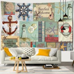 Tapestries Nautical Background Cartoon Stamp Tapestry Wall Hanging Retro Kawaii Hippie Tapiz Kids Room Home Decor