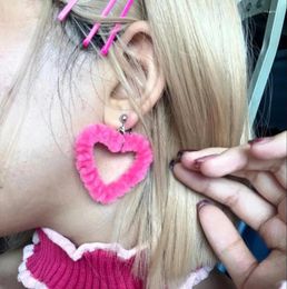 Dangle Earrings Harajuku Egirl Y2K Big Rose Red Plush Peach Love Heart Charm For Women Korean Earring Club Party Dancing Jewellery