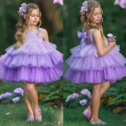 Ombre lavender Flower Girls Dresses sequins mini girl Pageant Gowns toddler Kids First Communion Dress tiered skirt bow Kids Formal Wear