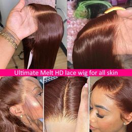 Straight 30 32 Inch HD 13x4 13x6 Chocolate Brown Wigs Lace Front Human Hair Wig Coloured Brazilian Pre Plucked For Black Women