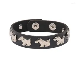 Link Bracelets 2024 PU Leather Star Skull Bracelet Punk Adjustable Goth Cuff Gothic Rivet Buckle Wristband For Men Women