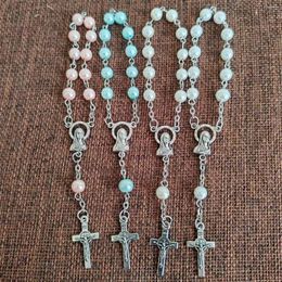 Strand 200pcs/pack Mixed Blue White Pink Pearl Color Rosary Bracelet Denary With Virgin Mary Center And Mini Benedict Cross