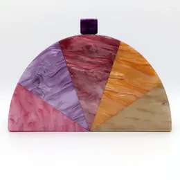 Shoulder Bags Semi-Circle Colourful Evening Clutch Bag Acrylic Box Lady Purse And Handbag Patchwork Design Women Wedding Party