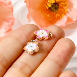 20pcs New Sweet Sakura Flower Charms Multicolor Enamel Pendants DIY Necklace Earrings For Women Party Jewellery Findings 12mmx10mm
