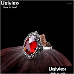 Cluster Rings Uglyless Tempting Garnet Red Gemstones For Women Vintage Thai Sier Open Solid 925 Bijoux Fine Jewellery R865 Drop Delivery Otzrm