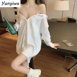 Women's Blouses Shirts Women Design Elegant Solid Chain Slash Neck Trendy Leisure Sexy Long Sleeve Spring All-match Females Daily Ulzzang