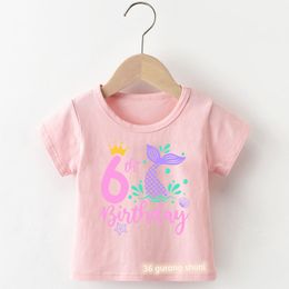 Kawaii Girls T-Shirt Cute Mermaid Birthday Number Print 1 2 3 4 5 6 7 8 9 For Kids Birthday Gift Clothing Tshirt Cute Baby Shirt